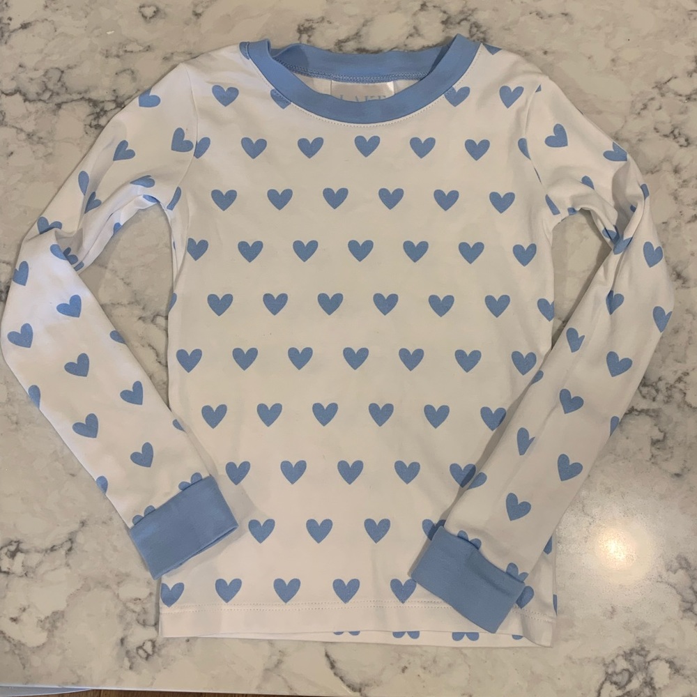 Blue heart little girls long sleeve pajama top